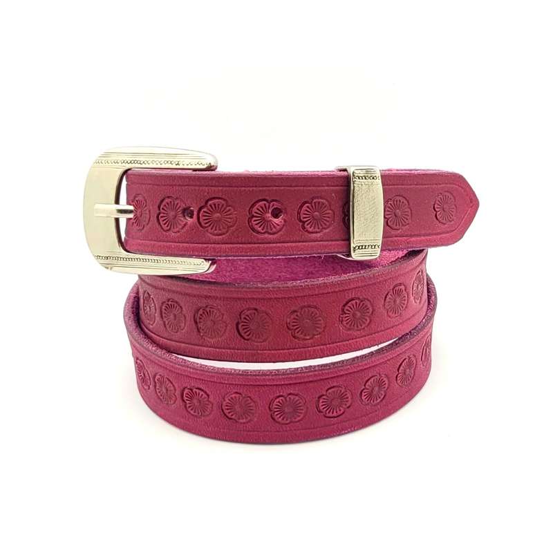 Ladies Belt, Full Grain Leather - Dark Pink