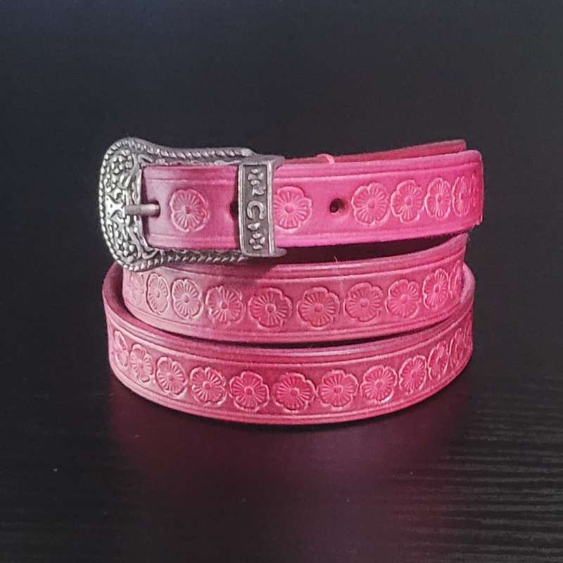 Ladies Belt, Full Grain Leather - Dark Pink - Size 36