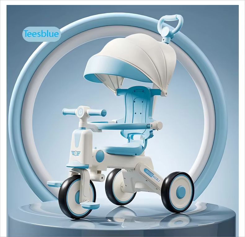 Blue Multi-Functional Kids Tricycle with Guardrail