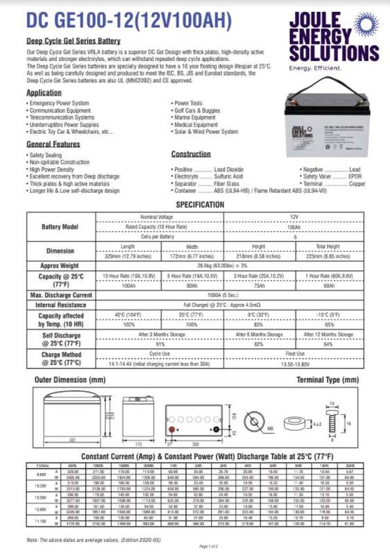JES 100ah 12V GEL BATTERY