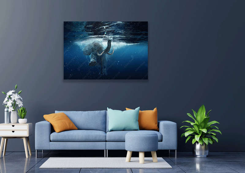African Elephant Swimming Underwater.