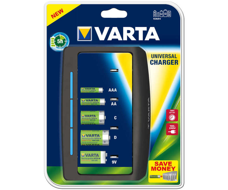 Varta 57648 Universal Battery Charger for AA, AAA, C, D and 9V NiMH Rechargeable Batteries