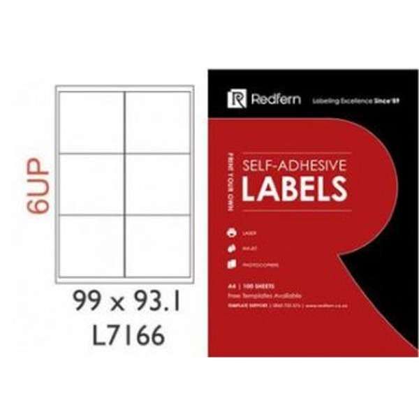 Redfurn - 6 UP Self Adhesive Labels (100 sheets)