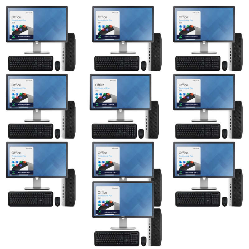 10x HP ProDesk 600 G3 i7 Desktops | MS Office 2021 | 10x Dell 23" Monitors | Wireless K&M Combos