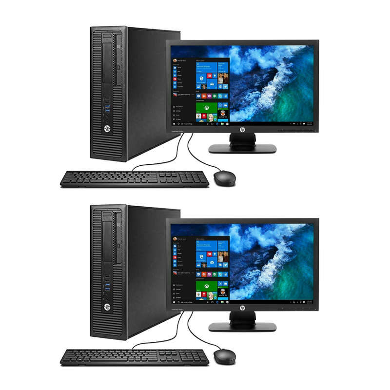 2x HP EliteDesk 800 G1 i5 Desktops | 2x HP 20" LCD Monitors | USB Wired K&M