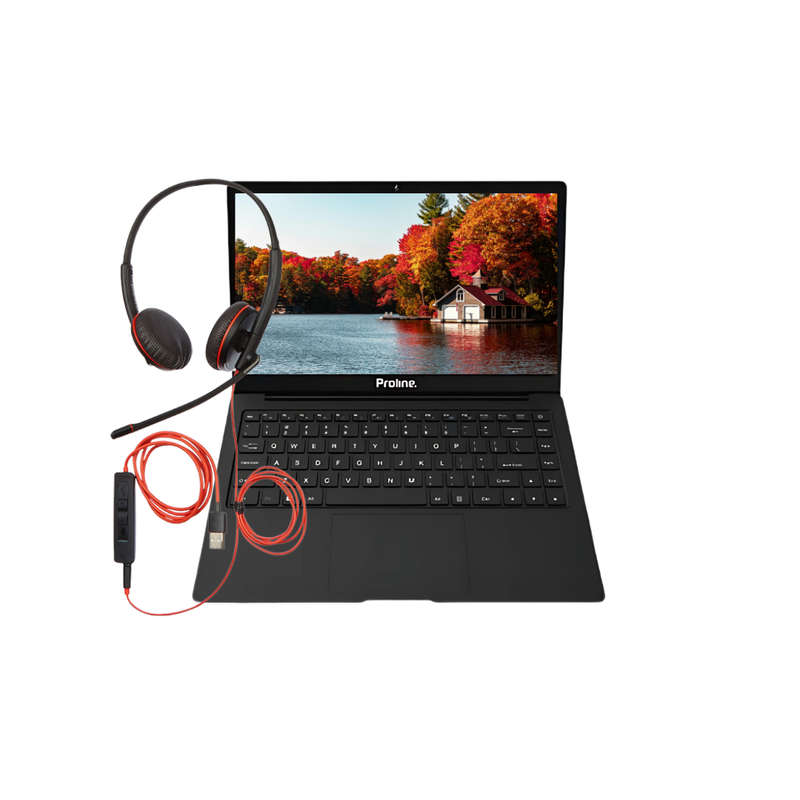 3x Proline V146BC Celeron 14.1" Laptops | 3x Plantronics Blackwire C3210 Headsets