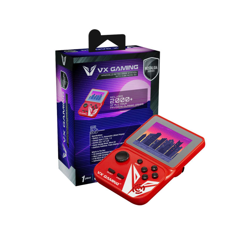 VX Gaming Nostalgia Series Handheld Retro Game Station with 4GB Micro SD - Red (Brandnew, Sealed)