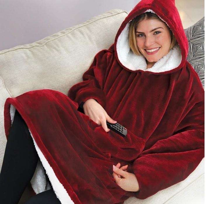 Huggle Hoodie, Ultra Plush Blanket, One Size fit all - Maroon
