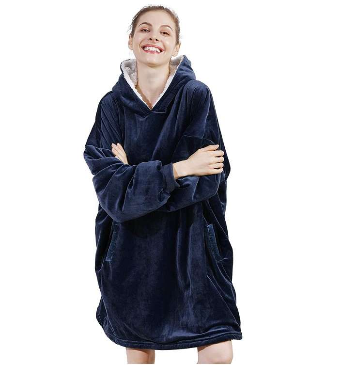 Huggle Hoodie, Ultra Plush Blanket, One Size fit all - Navy Blue
