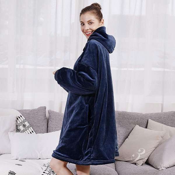 Huggle Hoodie, Ultra Plush Blanket, One Size fit all - Navy Blue