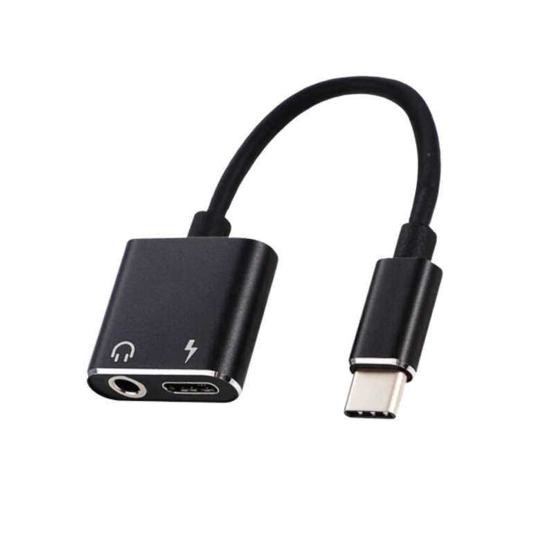 2 in 1 USB Type C to 3.5mm Audio Cable - Black