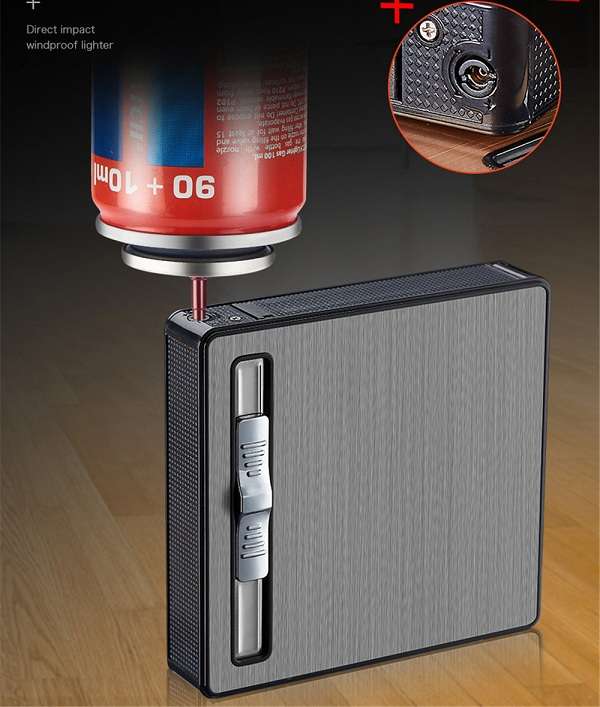 Cigarette Holder Case with Gas Refillable Lighter, Fits 10 Cigarettes