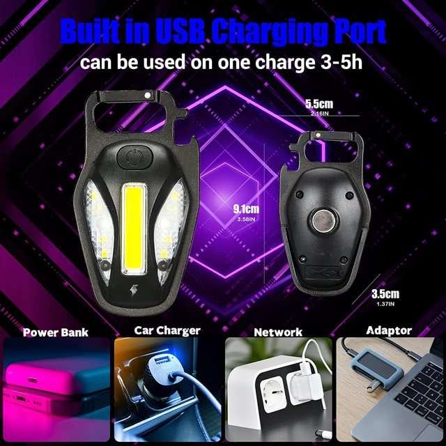 Rechargeable Magnetic LED + COB Keychain Torch With Carabiner Hook