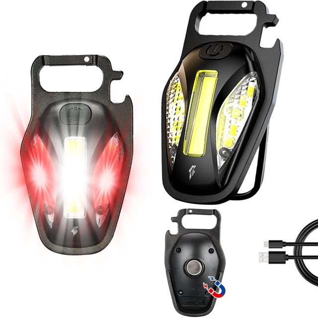 Rechargeable Magnetic LED + COB Keychain Torch With Carabiner Hook