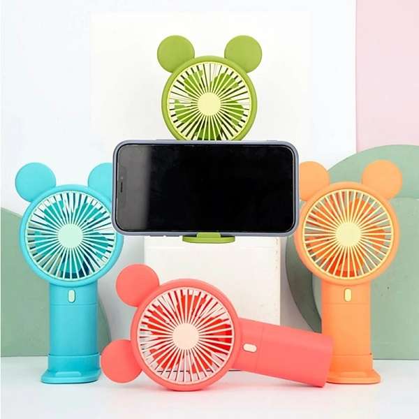 Mini Rechargeable Cartoon Fan With Phone Holder Base