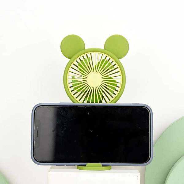 Mini Rechargeable Cartoon Fan With Phone Holder Base