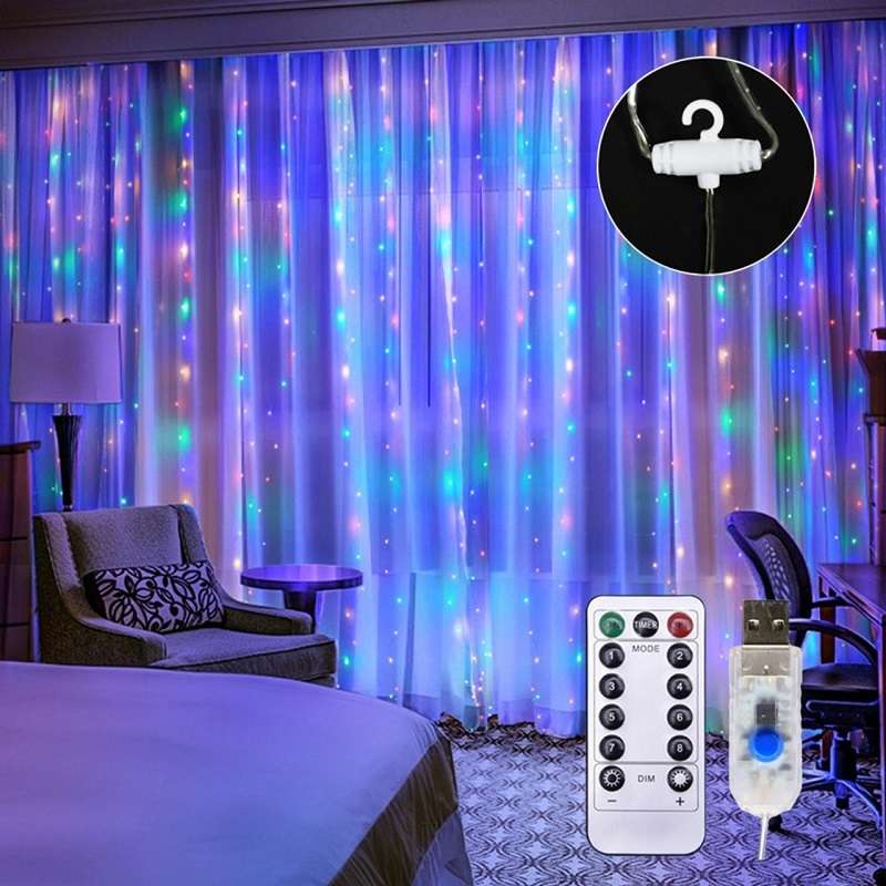 3x2M Remote Control Copper Wire Fairy Curtain Light With