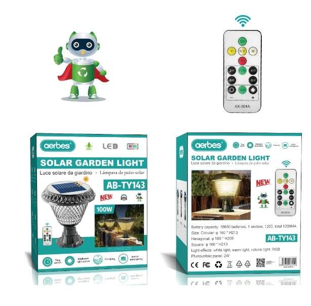 Solar Powered Garden Light RGB ,White & Warm White With Remote Control