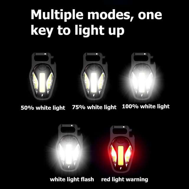 Rechargeable Magnetic LED + COB Keychain Torch With Carabiner Hook