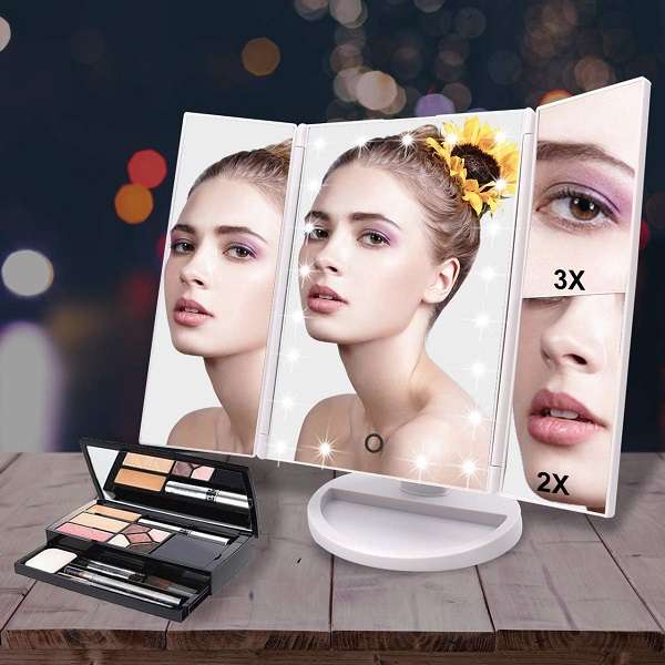 Desktop Mirror with LED Light + Magnifiers