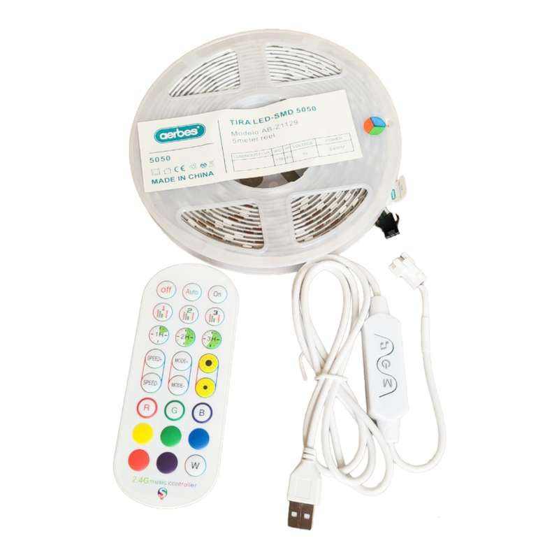 5M USB Ribbon 5050 RGB LED Strip Light With Remote Control