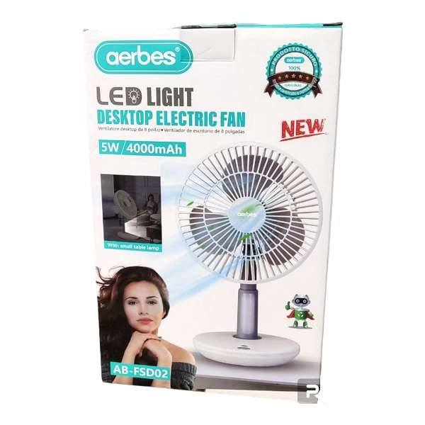 Rechargeable Battery Operated 5W Desktop Fan With LED Light
