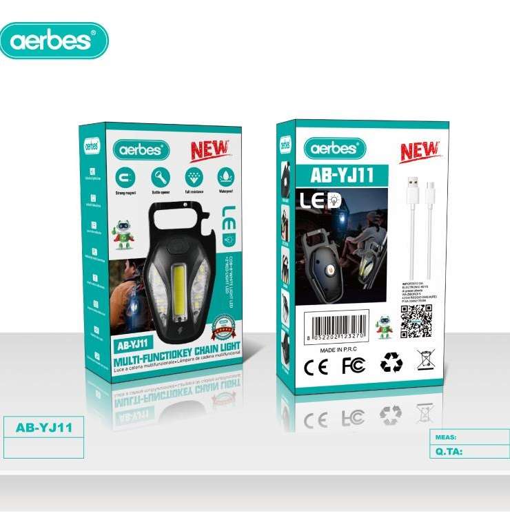 Rechargeable Magnetic LED + COB Keychain Torch With Carabiner Hook