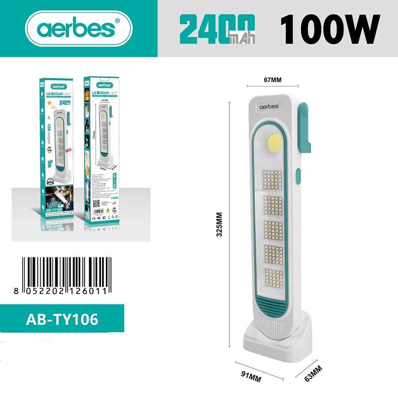 100W Rechargeable Solar Powered Emergency Light