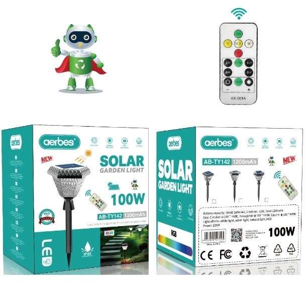Solar Powered Garden Light RGB + White & Warm White With Remote Control