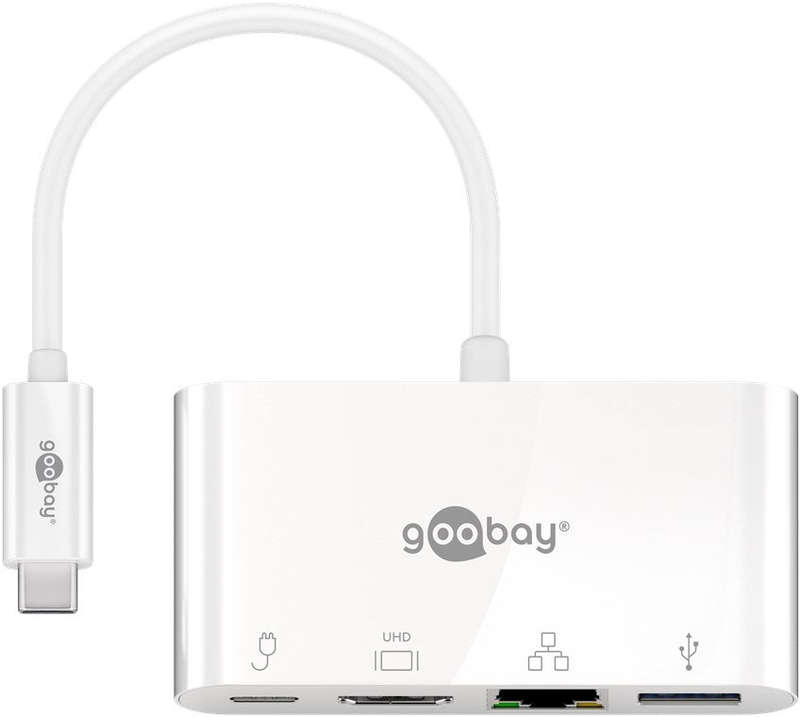 Goobay USB-C Multiport Adapter (HDMI + Ethernet, PD) - White