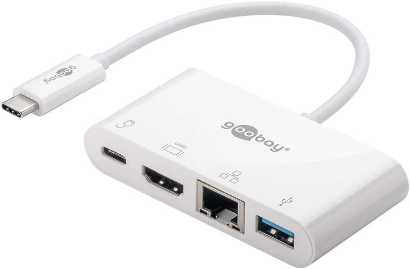 Goobay USB-C Multiport Adapter (HDMI + Ethernet, PD) - White