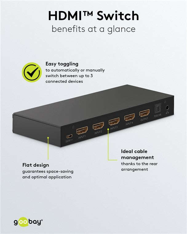 Goobay HDMI Switch 4 to 1 with Audio Output (4K @ 60 Hz)