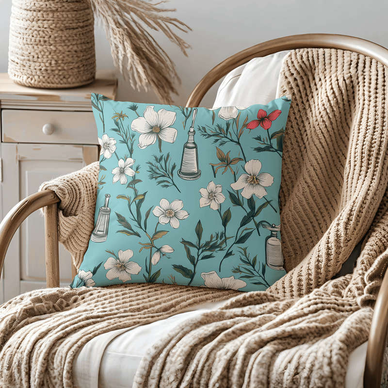 Blue Botanical Throw Pillow