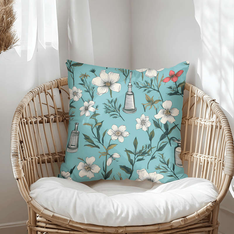 Blue Botanical Throw Pillow