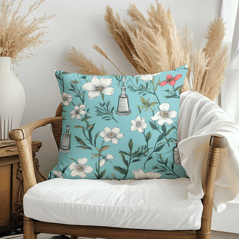 Blue Botanical Throw Pillow