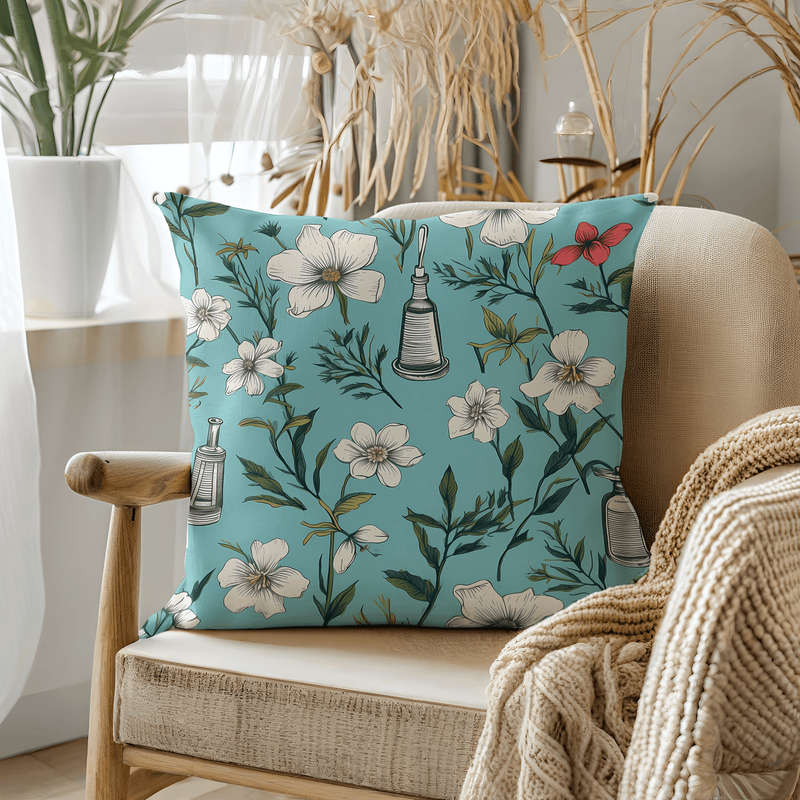 Blue Botanical Throw Pillow
