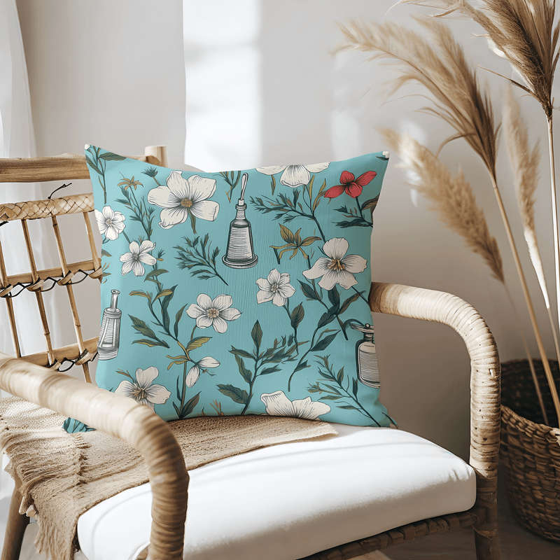 Blue Botanical Throw Pillow