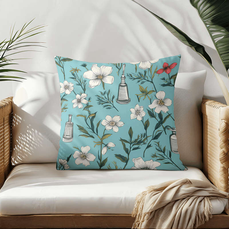 Blue Botanical Throw Pillow