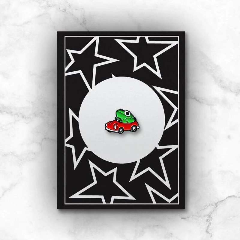 Frog in a Car Enamel Pin