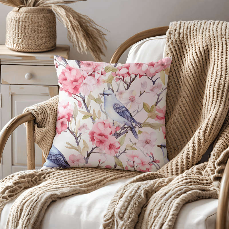 Pink Bird Throw Pillow