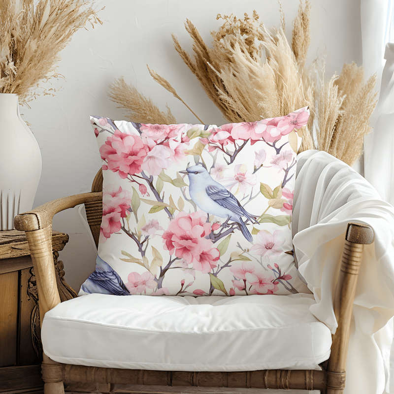 Pink Bird Throw Pillow