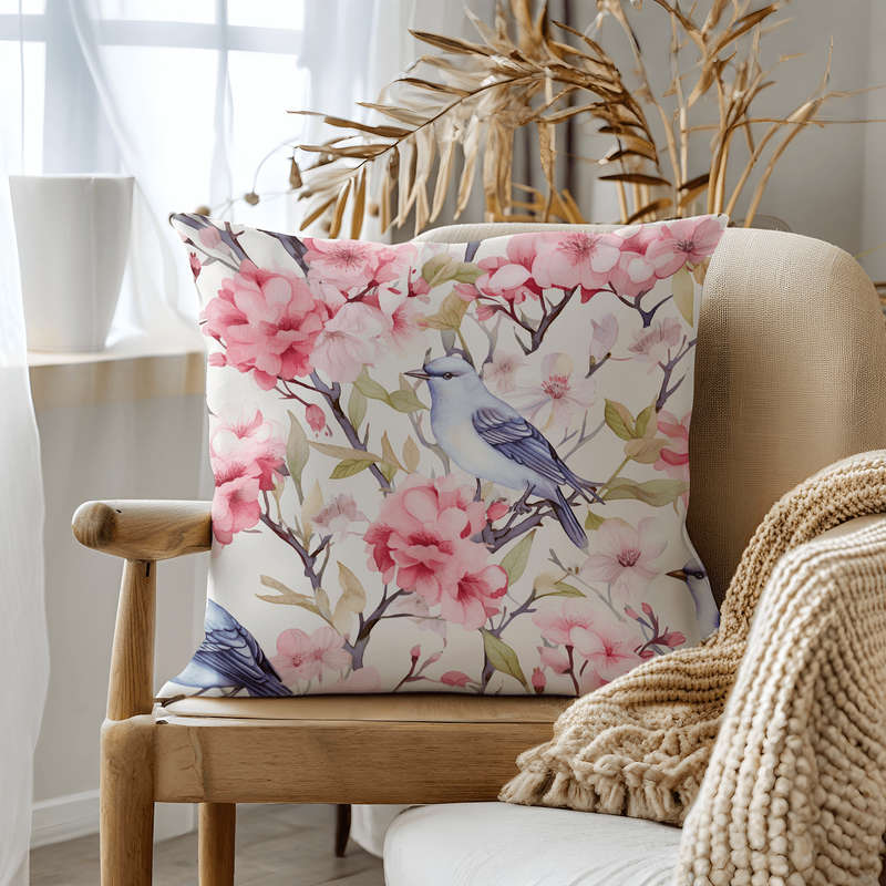 Pink Bird Throw Pillow