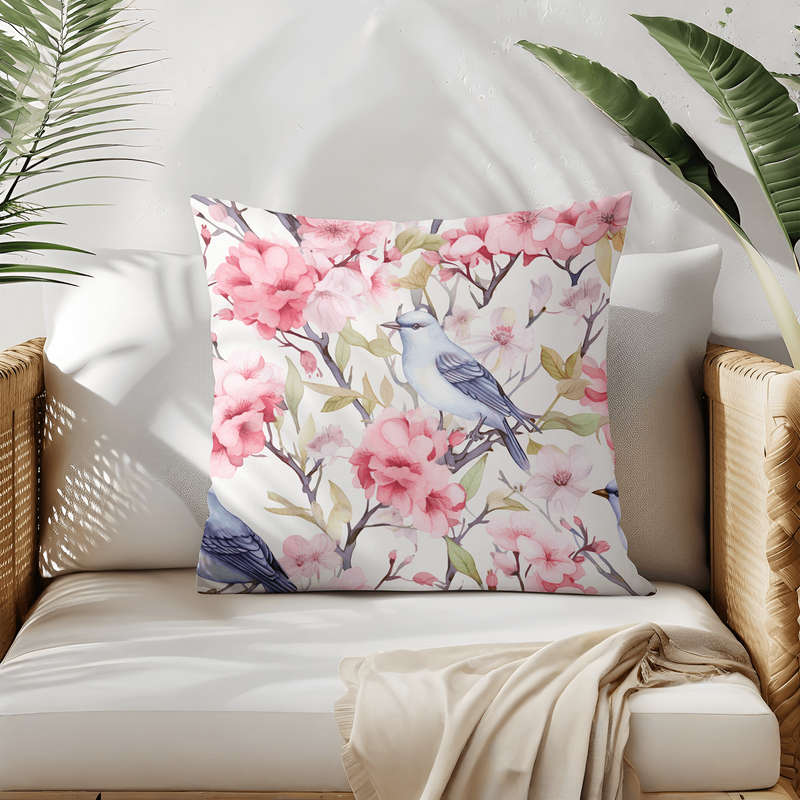 Pink Bird Throw Pillow