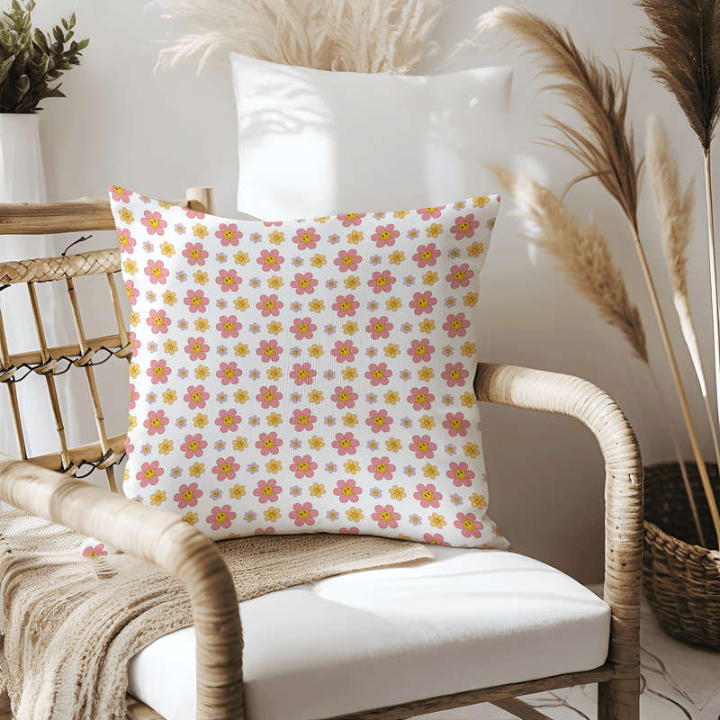 Retro Flower Smile Throw Pillow