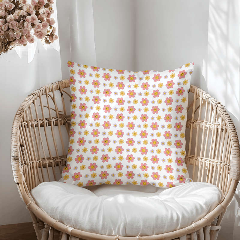 Retro Flower Smile Throw Pillow