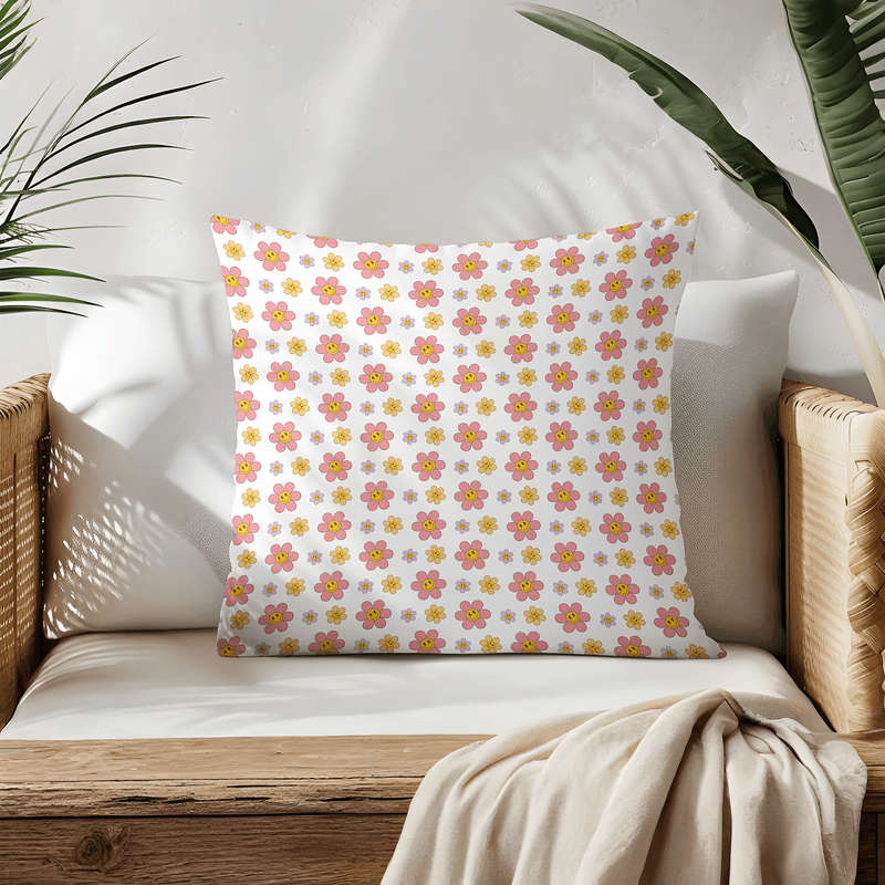 Retro Flower Smile Throw Pillow