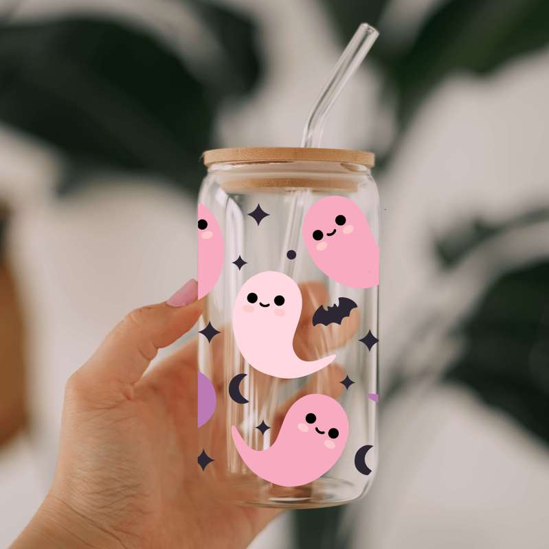 Pink Friendly Ghost Glass Libbey Can