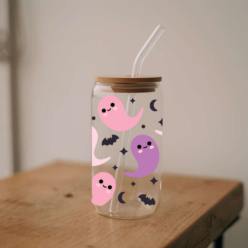 Pink Friendly Ghost Glass Libbey Can