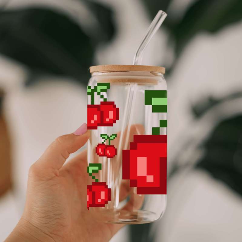 Pixel Cherries Glass Libbey Can