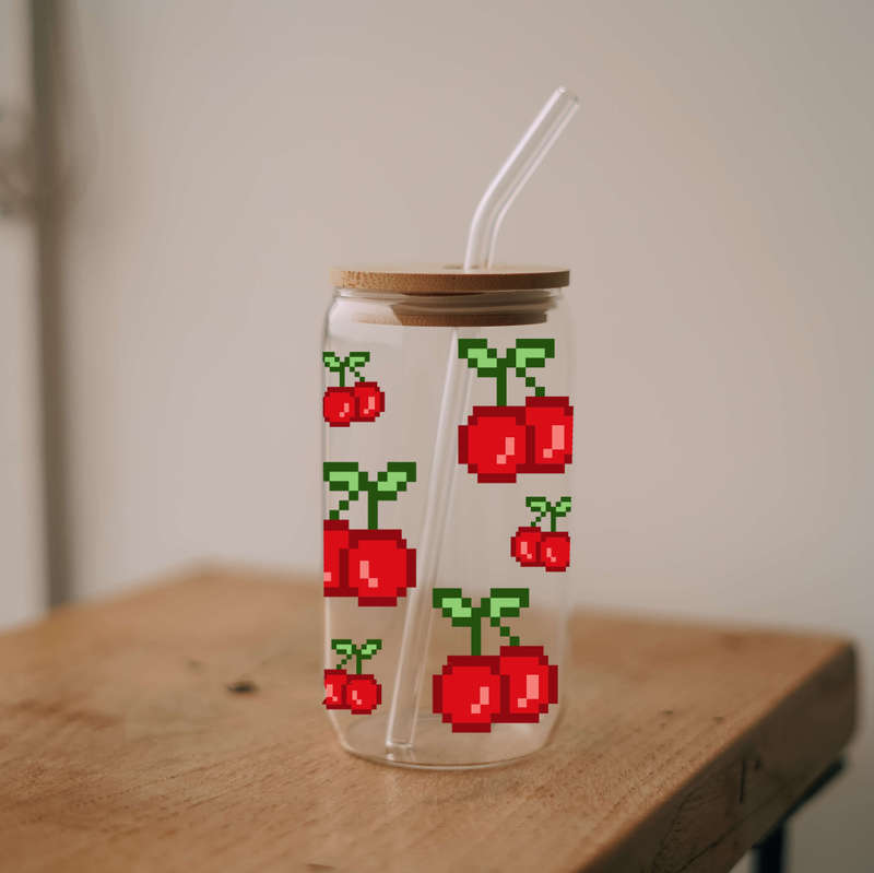 Pixel Cherries Glass Libbey Can